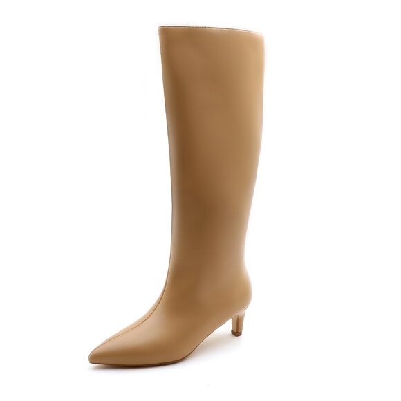 Lurnyet Women's Knee High Boots, Faux Leather Pointed Toe with 2 Inch Heel - Picture 1 of 10